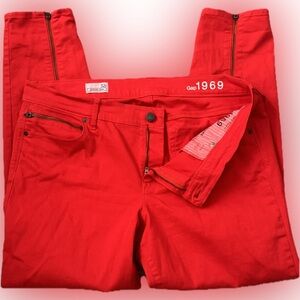 GAP 32r 1969 Bright Red Skinny Zip-Ankle Jeans